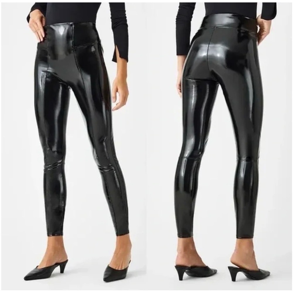 Spanx Faux Leather Moto Leggings Blackโ High Rise Skinny Pants S 20204R